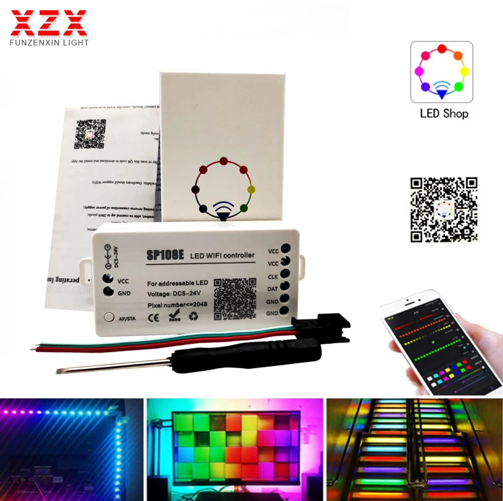 US $12.91 SP108E Led Strip Wifi PixeI ControIIer By Smart Phone APP For WS2811 WS2812B WS2813 SK9822 APA102 Led Light DC524V