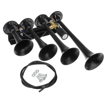 

12V / 24V 185Db 4 / Four Super Trumpet Chrome Auto Car Air Horn Set For Car Vehicle Truck Train Boat Yacht Suv Bike 60-150 Psi