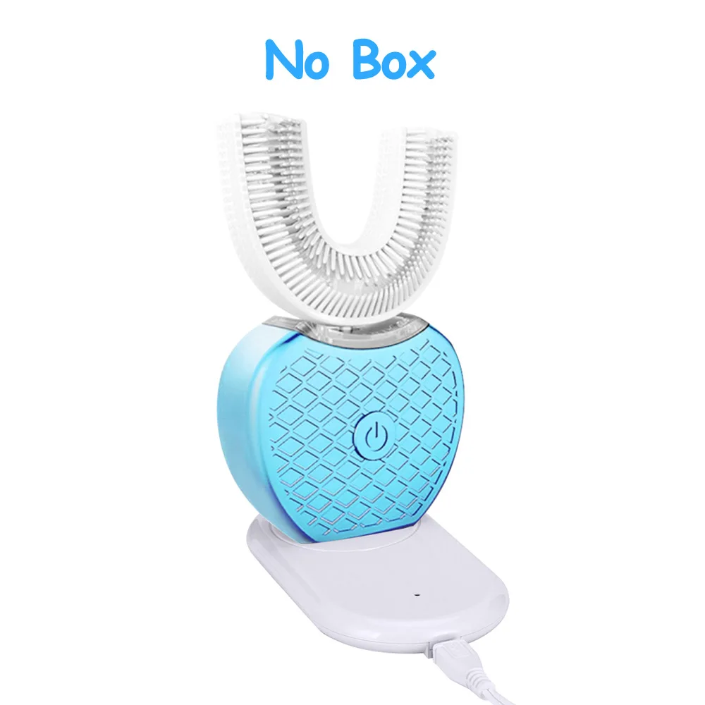 Blue No Box Интеллектуальная автоматическая звуковая электрическая зубная щетка на 360 градусов, u-образная зубная щетка, usb зарядка, отбеливание зубов, синий светильник - Цвет: Blue No Box