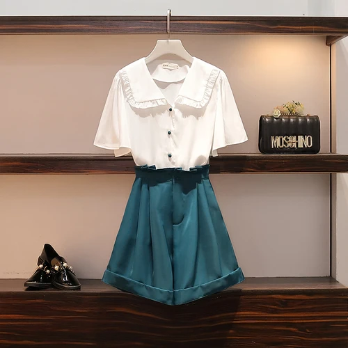 Большие размеры свободный комплект из 2 предметов корейские белые рубашки и