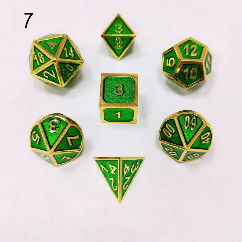 Металлические кости dnd Набор кубиков rpg многогранные Твердые подземелья и дракон настольные игры цинковый сплав зеленый цифровой d& d кости 7 шт - Цвет: 7