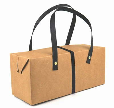 kraft peper box with Handle,Biscuit Cookies Baking packaging Boxes Gift Box with handle kraft nuts boxes 50pcs/lot - Цвет: Black rope