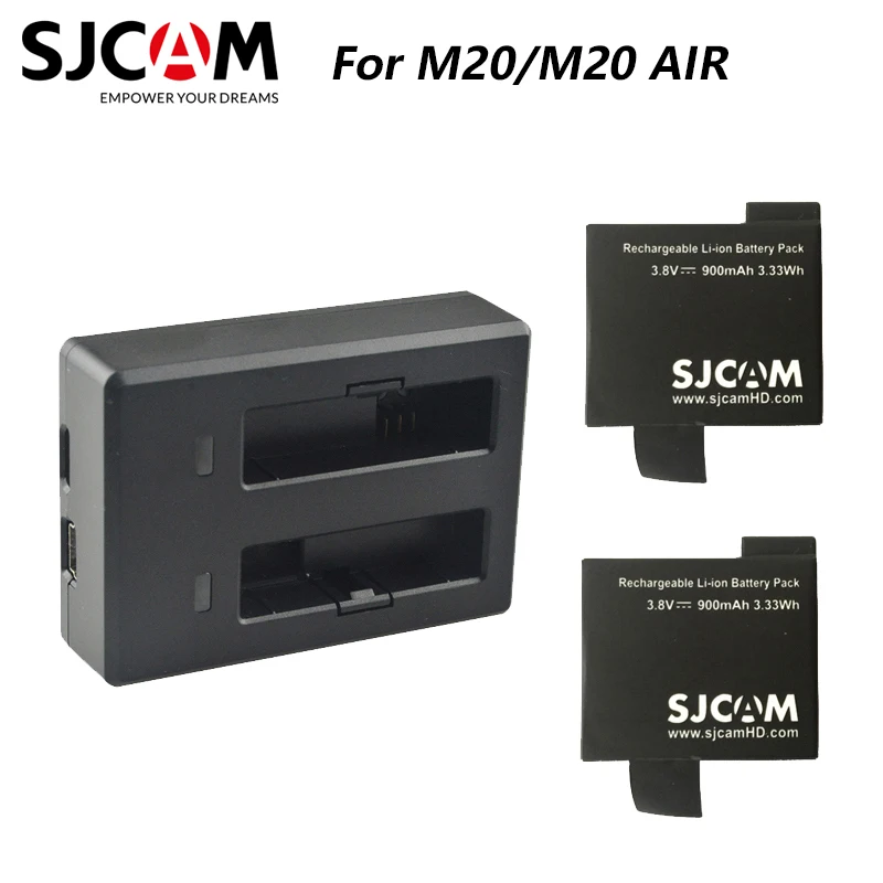 

2PCS SJCAM M20 Batteries + Dual battery Charger For SJ CAM M20 sports Action Camera Accessories Original SJCAM brand battery