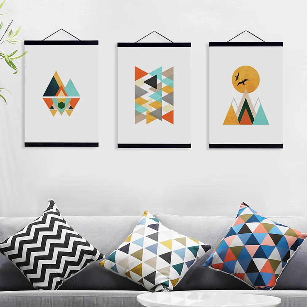 

Mild Art Color Abstract Geometry Scenery Solid Wood gua zhou hua Northern European-Style Library Decoration Scroll Painting a Ge