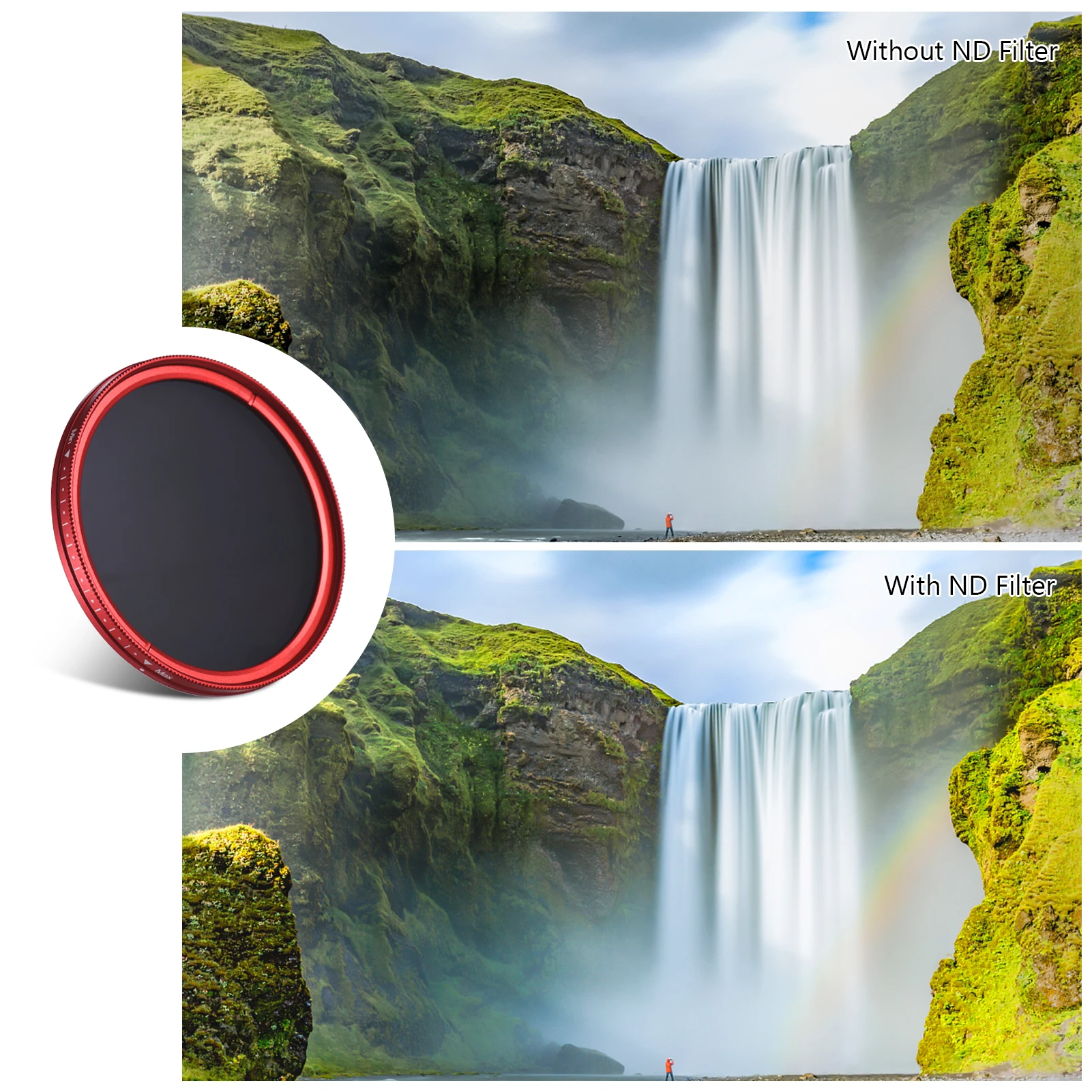 58mm 62mm 67mm 72mm 77mm 82mm Slim ND Fader Variable Filter Neutral Density ND2 to ND400 Red for Canon Nikon DSLR Camera