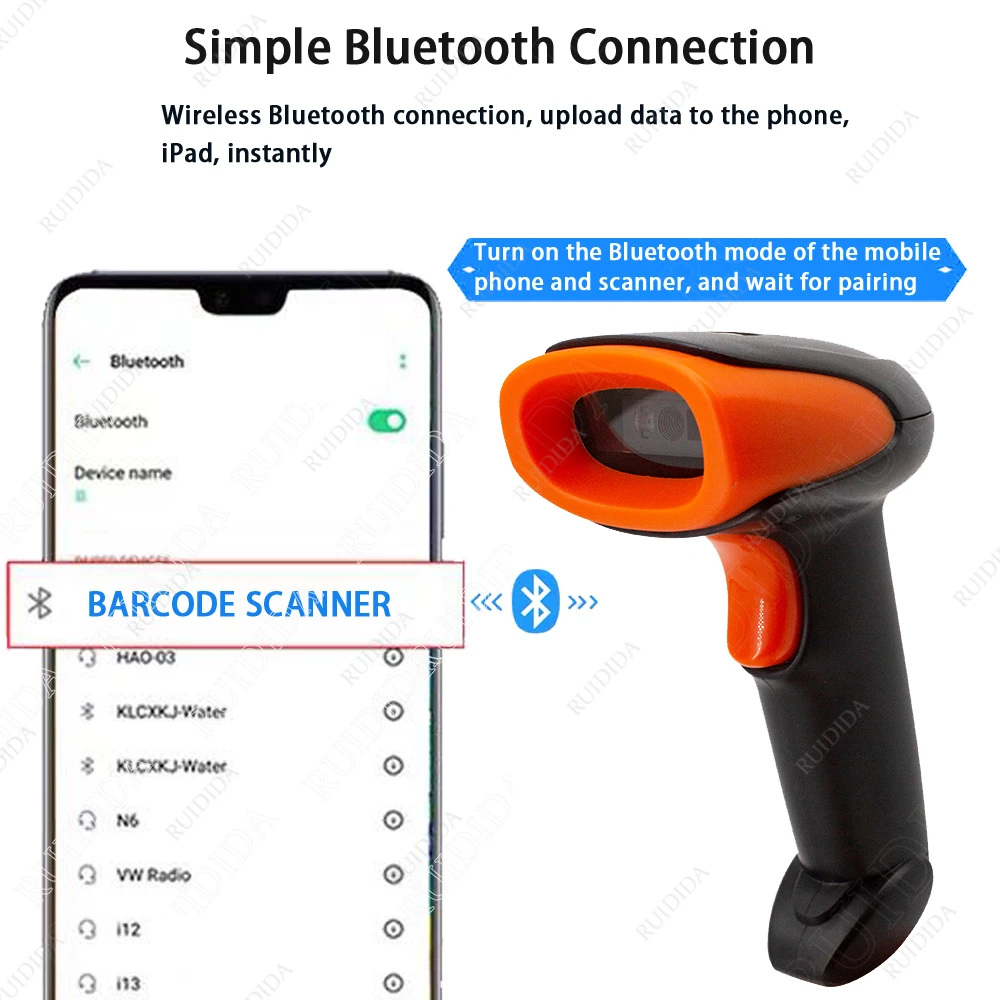 1D 2D QR Code PDF417 Reader Handheld Wireless Barcode Scanner Wired Portable Bluetooth Barcod Scanner for Store Logistic