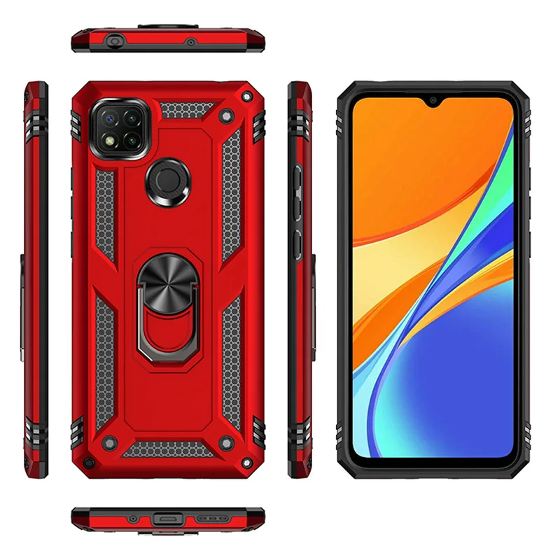 Shockproof Armor For Xiaomi Redmi 9 9T 9A 9C NFC Case Phone Case for Redmi Note9 Pro Ring Stand Bumper Silicone Phone Back Cover