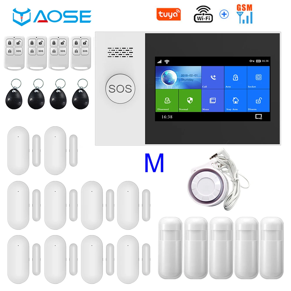 Wi fi gsm sem fio sistema de alarme segurança em casa 4.3 Polegada tela tuya app controle remoto presente sos botão emergência casa alarme kit