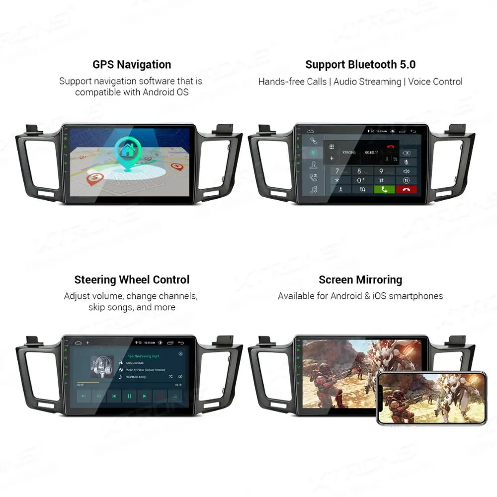 10," Android 9,0 Автомобильный мультимедийный gps радио для Toyota RAV4 2013(Левый руль) ips экран без DVD