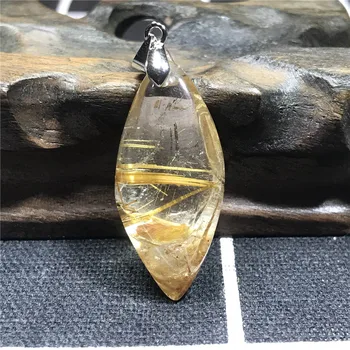 

100% Natural Gold Rutilated Titanium Quartz Pendant 34x15x1mm For Woman Men Love Gift Lucky Stone Crystal Necklace Pendant AAAAA