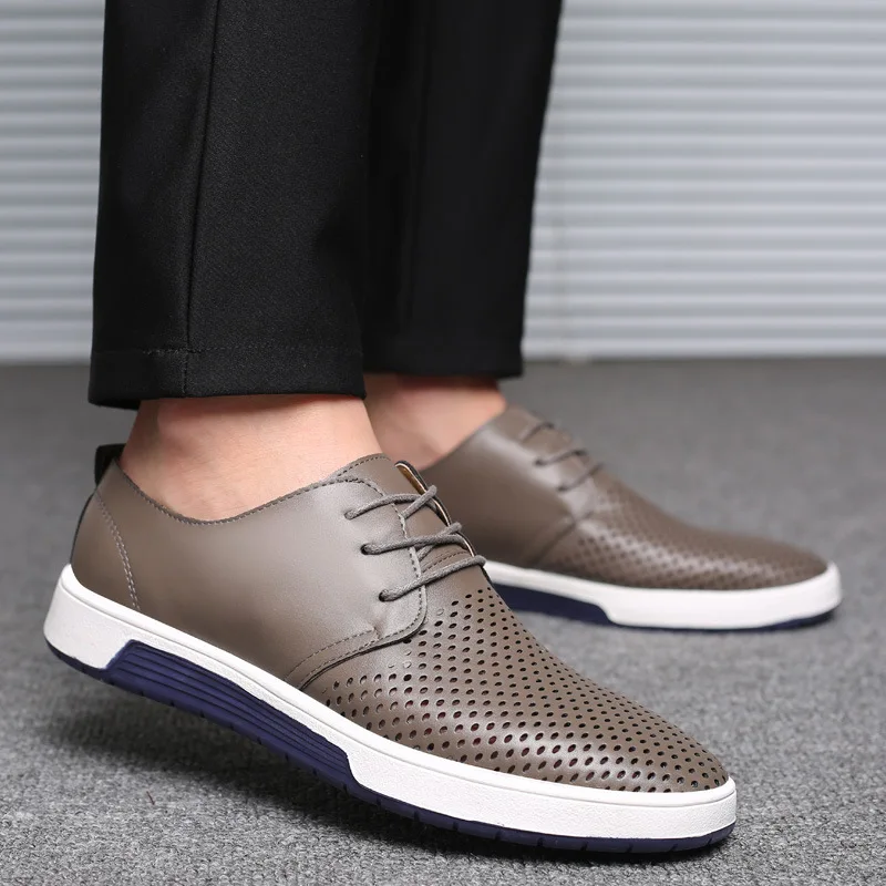 Merkmak Brand New Summer Breathable Men Leather Casual Shoes Plus Velvet Warm Winter FLats Fashion Lace-up Big Size Walking Shoe