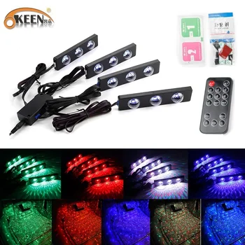 

OKEEN LED Car Foot Light Ambient Lamp With USB Wireless Remote Music Control Multiple Modes Automotive Interior Decorative Light