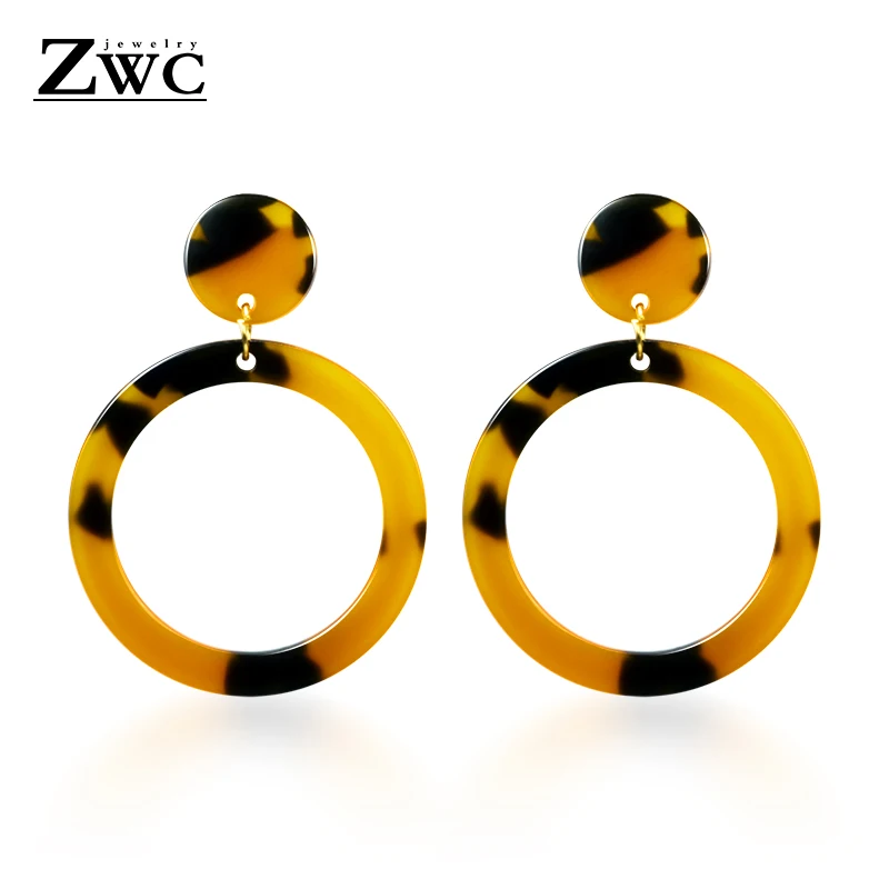 ZWCX винтажные корейские большие серьги для женщин, женские модные золотые висячие серьги с кубическим цирконием, серьги геометрической формы, ювелирные изделия - Окраска металла: Brown1