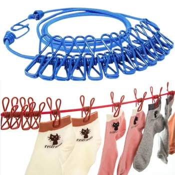 

180cm Multifunction Drying Rack Clothes Line with 12 Clips Cloth Hangers Steel Clothes Line Pegs Portable Travel Clothesline