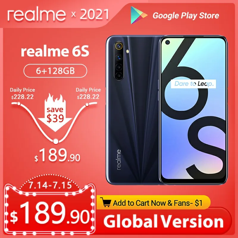 Смартфон realme 6s 6 + 128 ГБ 5 дюйма 48 МП Android 4300 30 Вт | Мобильные телефоны и аксессуары