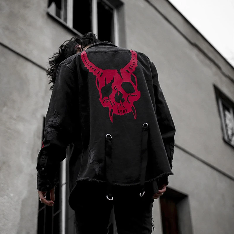 Chaqueta vaquera de estilo Hip para hombre, Sudadera negra con Calavera, ropa Punk Rock Metal pesado, Chaqueta de moda, abrigo vaquero|Chaquetas para running| - AliExpress