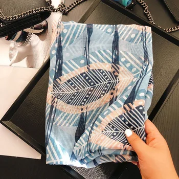 

Women Brand New Fashion boho long blue leaves pattern scarf female elegant Wrap Pashminas Sjaal Muslim Hijab Snood