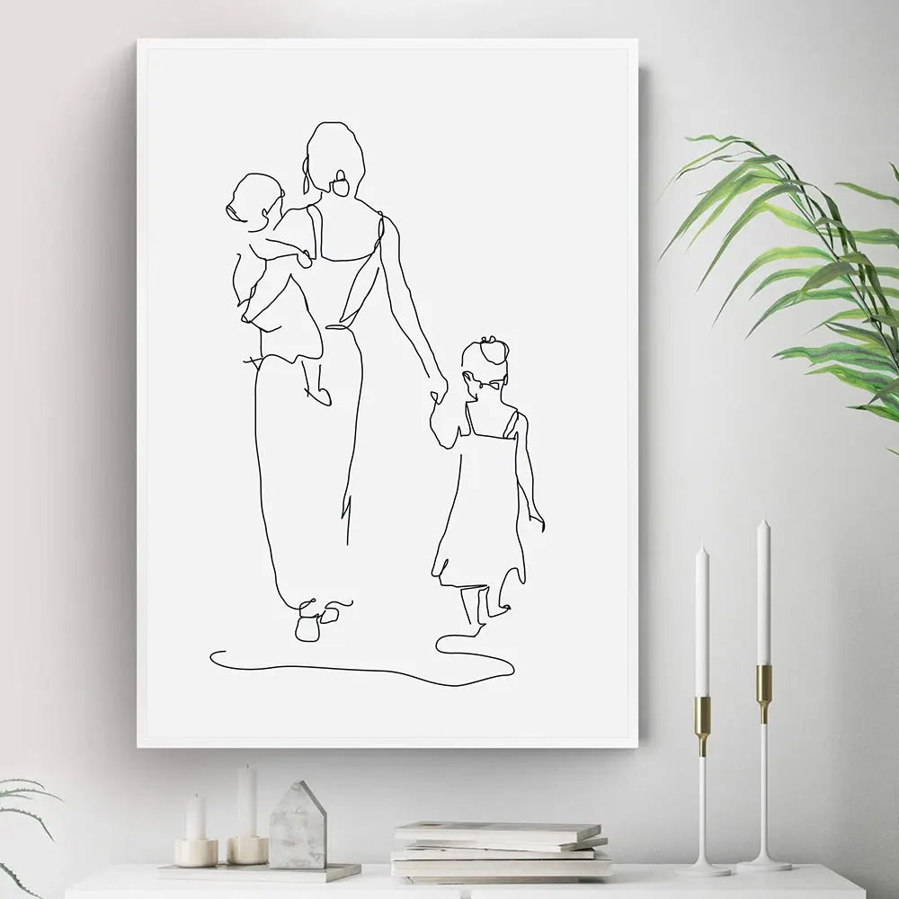 Mother-and-Daughters-Son-Art-Line-Drawing-Posters-Abstract-Minimalist-Wall-Art-Canvas-Print-Painting-Moder (1)