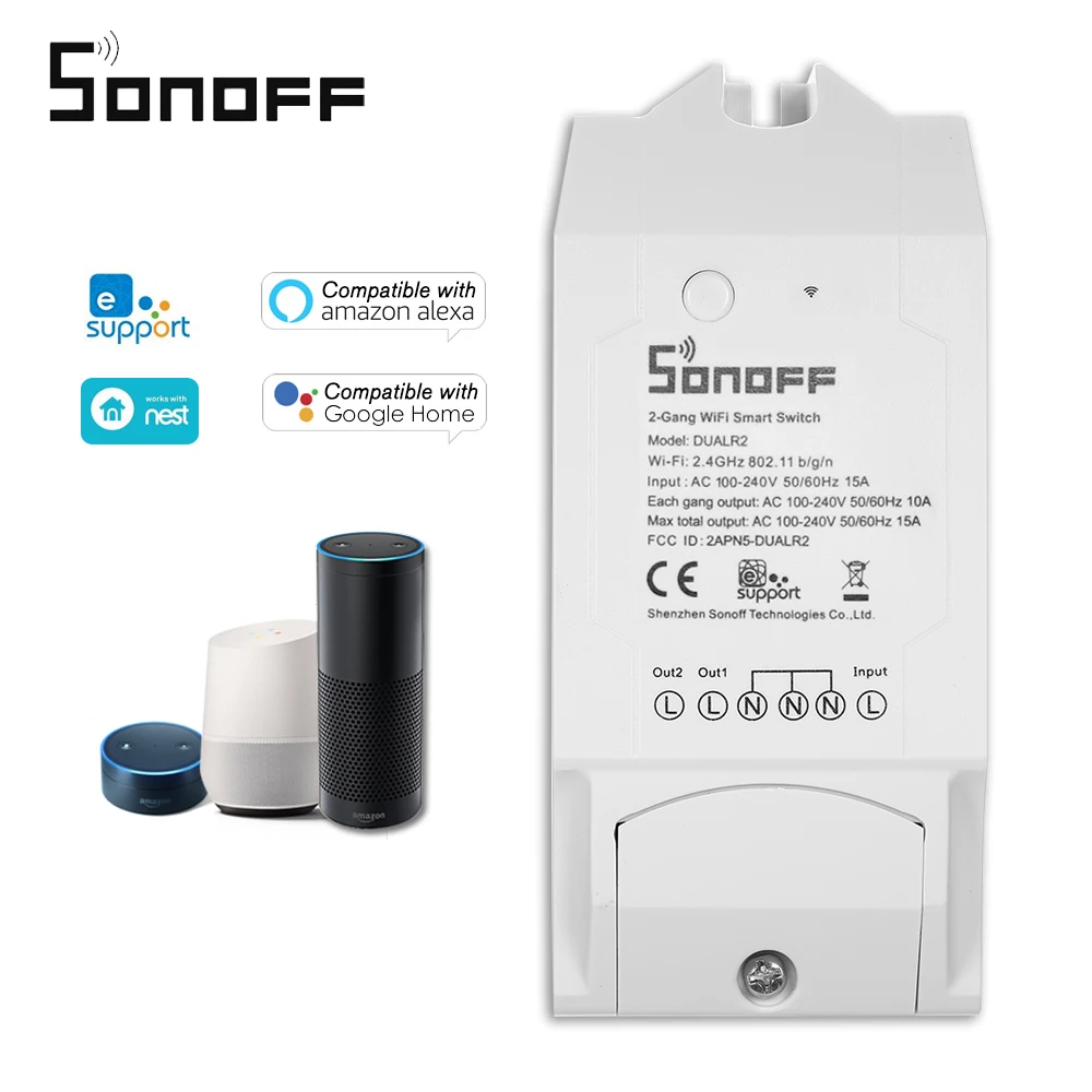 

SONOFF 2 Channels WIFI Smart Switch Smart Home Wireless Remote Control Smart WiFi Switch Work with Amazon Alexa for Google Home