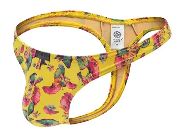 

Mens Thong Underwear Sexy Milk Silk Ginkgo Leaf Print U-convex Pouch Men Thongs & G Strings Tangas Hombre Ropa Interior