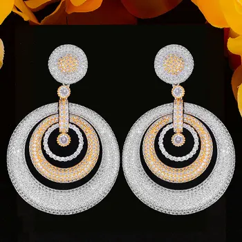 

Luxury Dubai Style Round Dangle Pendant Earring For Women Wedding AAA Cubic Zirconia Bridal Earrings Jewelry High Quality 2020
