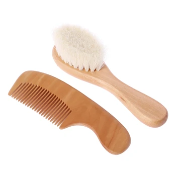 

1 Set Baby Brush Comb Hair Head Massage Wooden Handle Wool Newborn Kids Care Kit