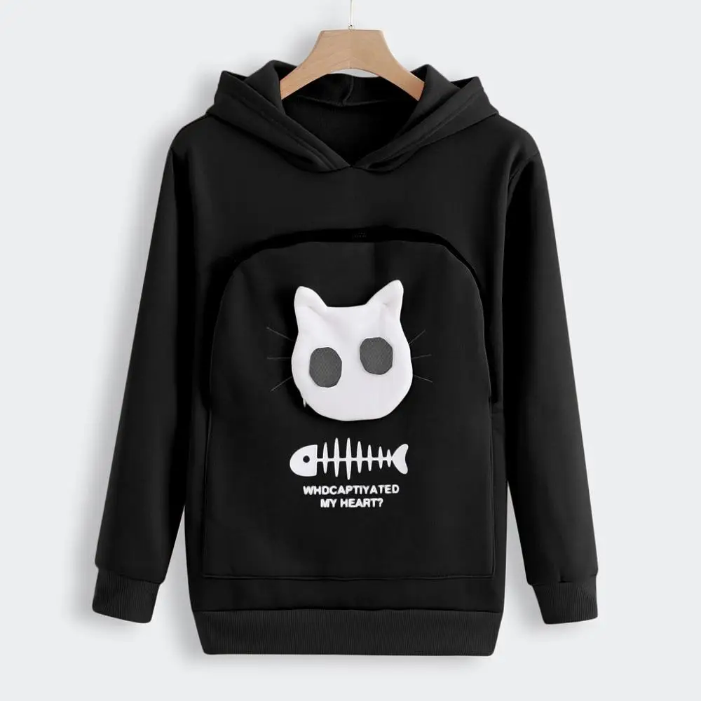 2019 Winter Women Hooded Sweatshirts Women’s Sweatshirt Animal Pouch Hood Tops Carry Cat Breathable
