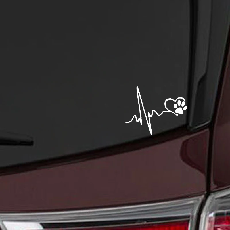 YJZT-13CM-10-3CM-Heartbeat-Love-Dog-Footprints-Creative-Vinyl-Car-Sticker-Decals-Black-Silver-C10 (2)