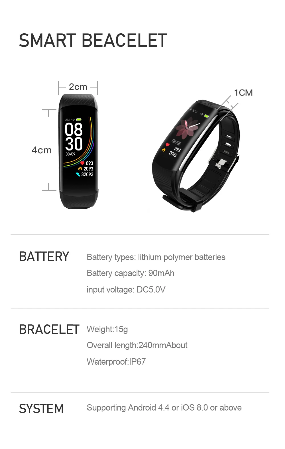C6T Smart Bracelet Watches Body Temperature Wristband IP67 Waterproof Sleep Monitor Fitness Health Tracker Bluetooths Smartband