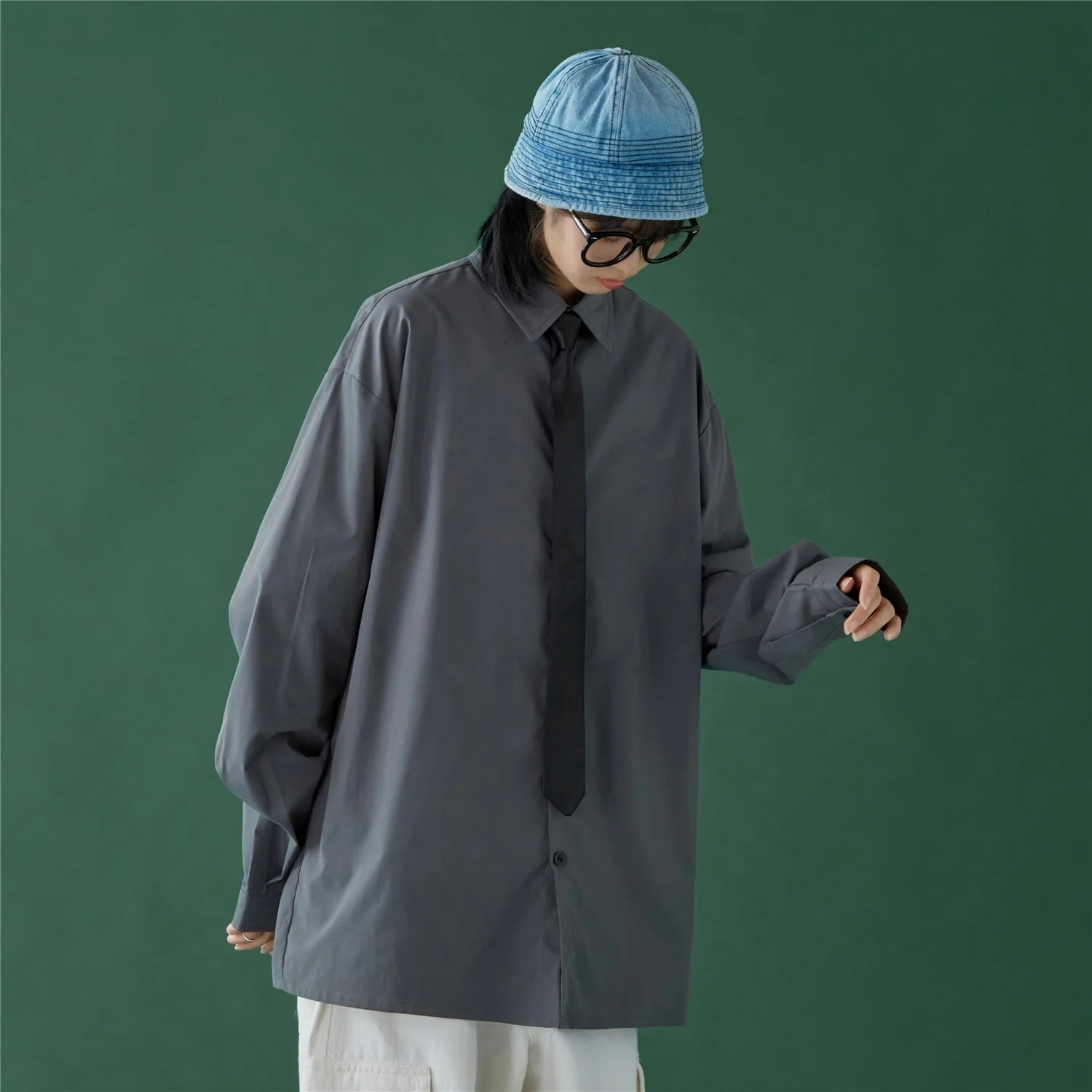 

Oversized Blouse for Women Long Sleeve Shirts Designer Fashion Turn Collar Plain Varsity Clothes Button Up Shirts Including Tie