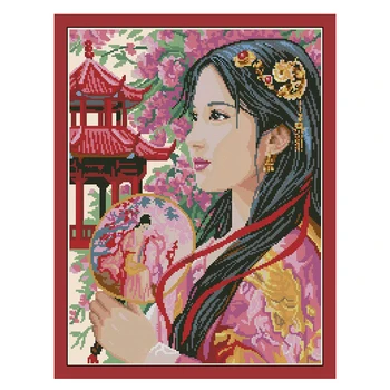 

11/14/16/18/22/25/28 color aida Counted Cross Stitch Kit Princess of Asia Chinese Japanese Lady Girl Woman luca-s luca