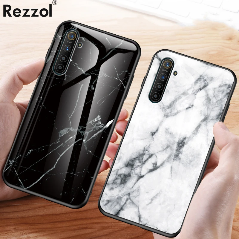 For Realme XT Case Luxury Marble Glass Hybrid Soft Silicone edge Hard Cover OPPO New Funds |