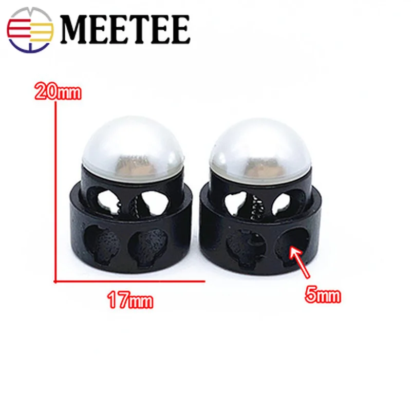 Meetee 30pcs Metal Pearl Double Hole Stopper Buckles Spring Elastic Adjustment Cord Lock DIY Hat Cord End Decor Button DS010