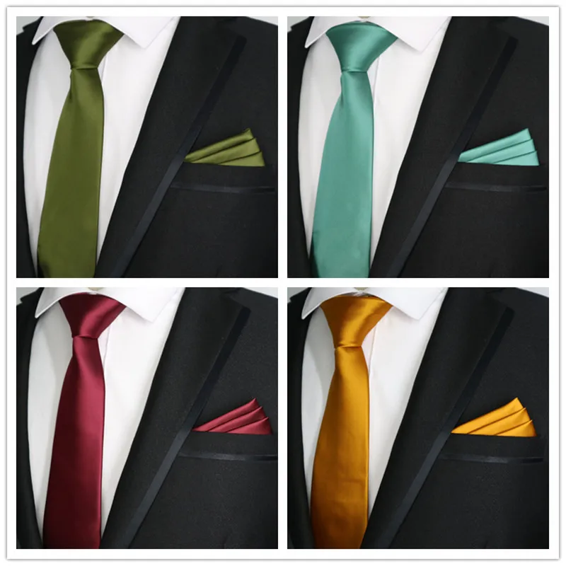 7CM Men's Skinny Tie Set Pocket Square Solid Colors Plain Man Ties Slim Matching Handkerchief Narrow Necktie Sets Wedding Party |