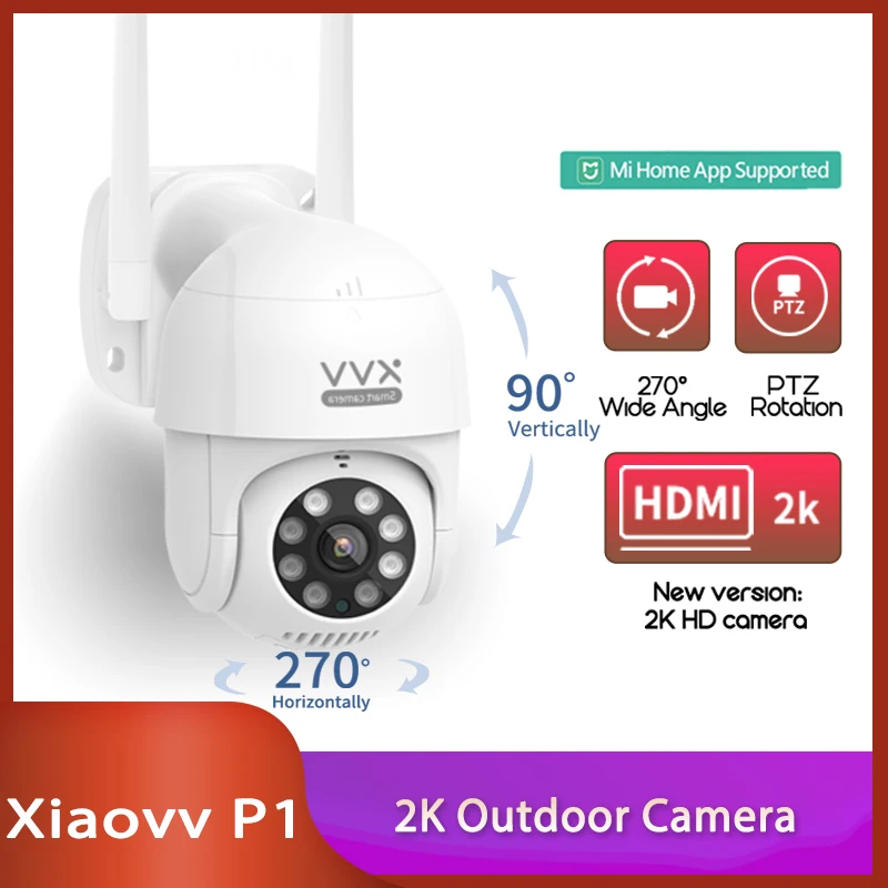 Xiaomi-Cámara de acción Xiaovv P1 IP, cámara PTZ 2K HD, luces de calidad de imagen, IP65, infrarrojos, 8 visión nocturna, soporte de rotación por Mi Home