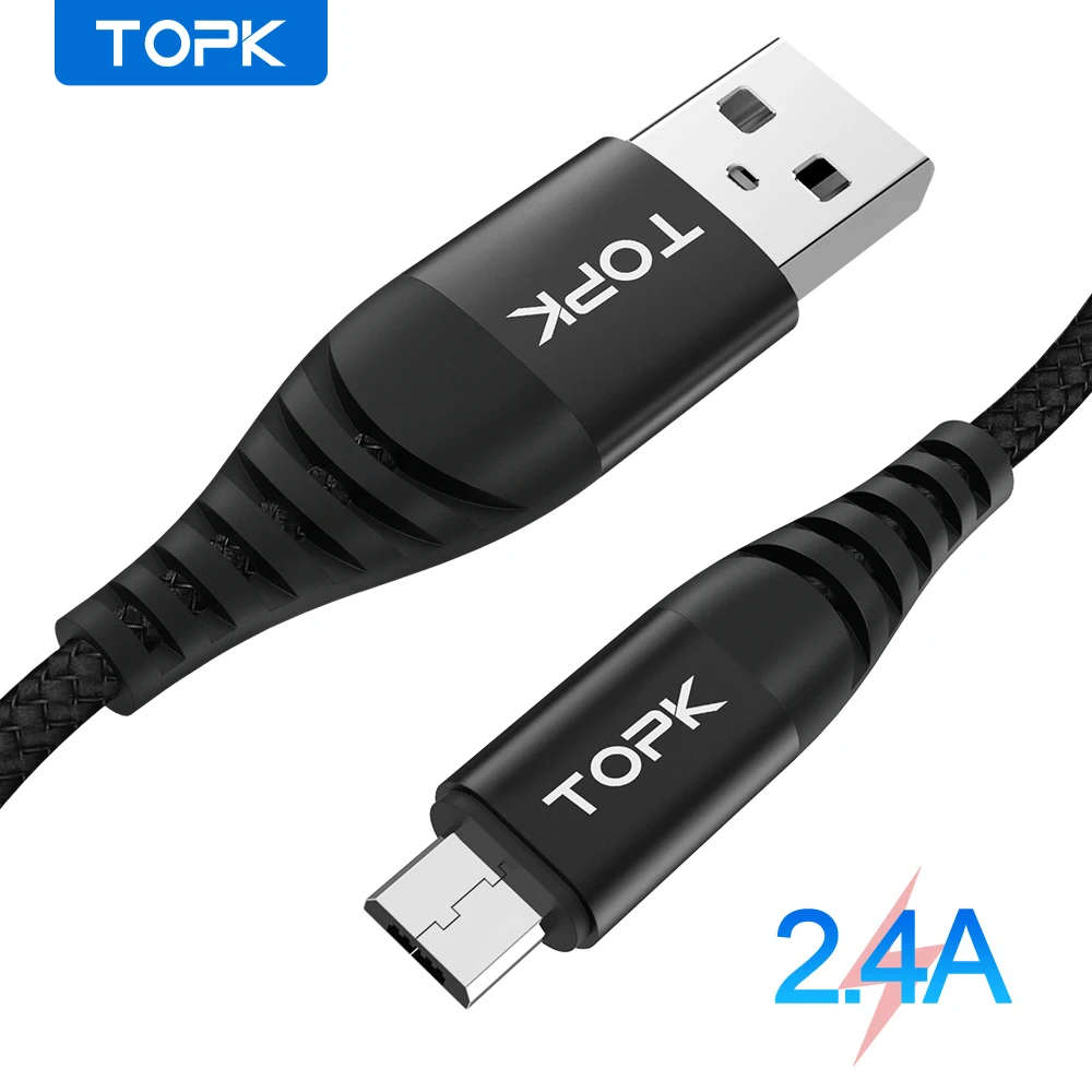 TOPK Micro USB Cable Nylon Braided Data Sync Cable for Samsung S7 Edge Xiaomi Redmi 4X Android Mobile Phone