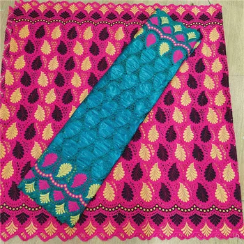 

2.5 y Swiss lace fabric +2.5 y Bazin Brode riche embroidery African 100% cotton fabrics Swiss voile lace popular Dubai style HL8