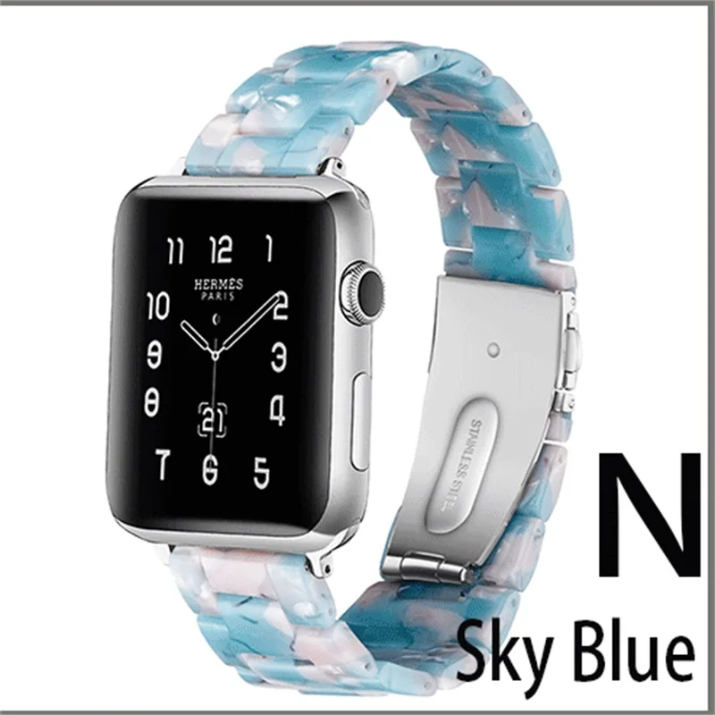 Керамика смолы ремешок для наручных часов Apple Watch Series 4 5 3 2 1 полоса смолы Для мужчин Для женщин ремешок для наручных часов iWatch, 40/44/38 мм/42 мм, ремешок для часов аксессуары - Цвет: N sky blue
