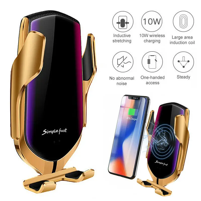 

Hot Fast 10W Wireless Charging Station R1 Automatic Clamping Phone Holder Mount Car Wireless Charger for IPhone Huawei Samsung