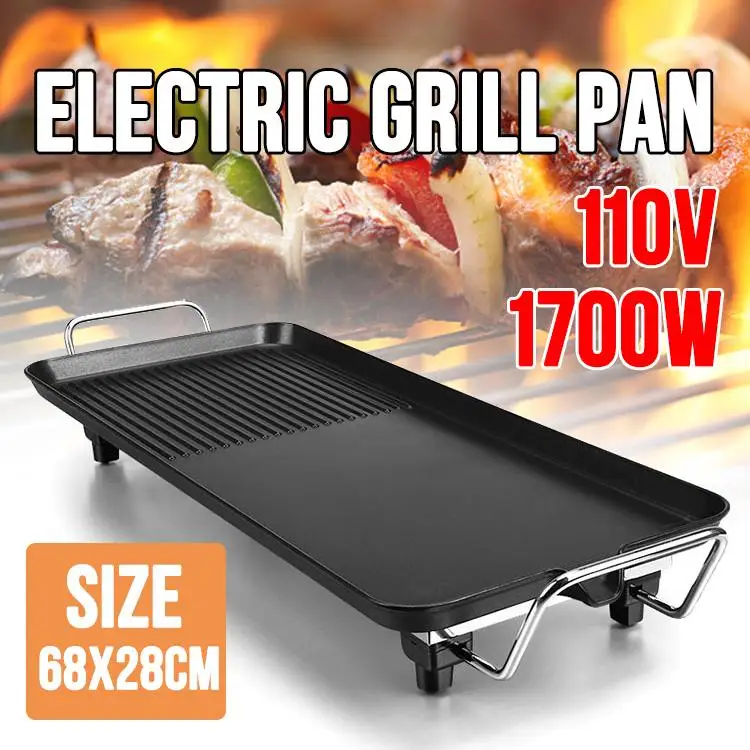 

3-Gear Non Stick Electric BBQ Grill Griddle Pan Household Kitchen Smokeless Electric Grill Dual Barbecue Zone 110V 1700W