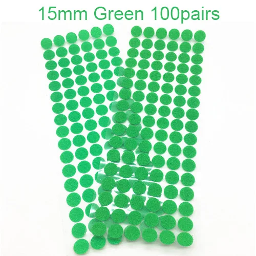 100 пар 15 мм многоцветная клейкая крепежная лента точки нейлон липкий крючок и петля Волшебная наклейка двухсторонняя круглая самоклеящаяся - Цвет: Green 100pairs