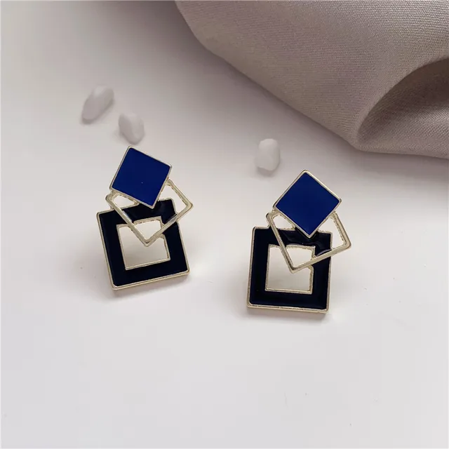Fashion temperament geometric square drop glaze color earrings sweet girl fashion earrings jewelry accessories Gold-color