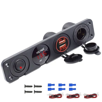 

4 Hole Panel Switch LED Light Digital Voltmeter 3.1A Dual USB Charger Cigarette Lighter For Car Boat Marine Accessories
