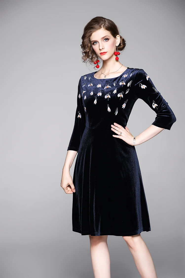 TESSCARA женское осеннее и зимнее элегантное бархатное платье с вышивкой Женские дизайнерские Коктейльные Вечерние платья высокого качества винтажные платья