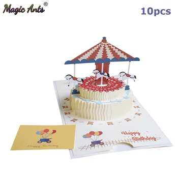

10 Pack 3D Pop-Up Cards Birthday Card Merry-go-round Greeting Card Postcard wholesale with Envelope Stickers