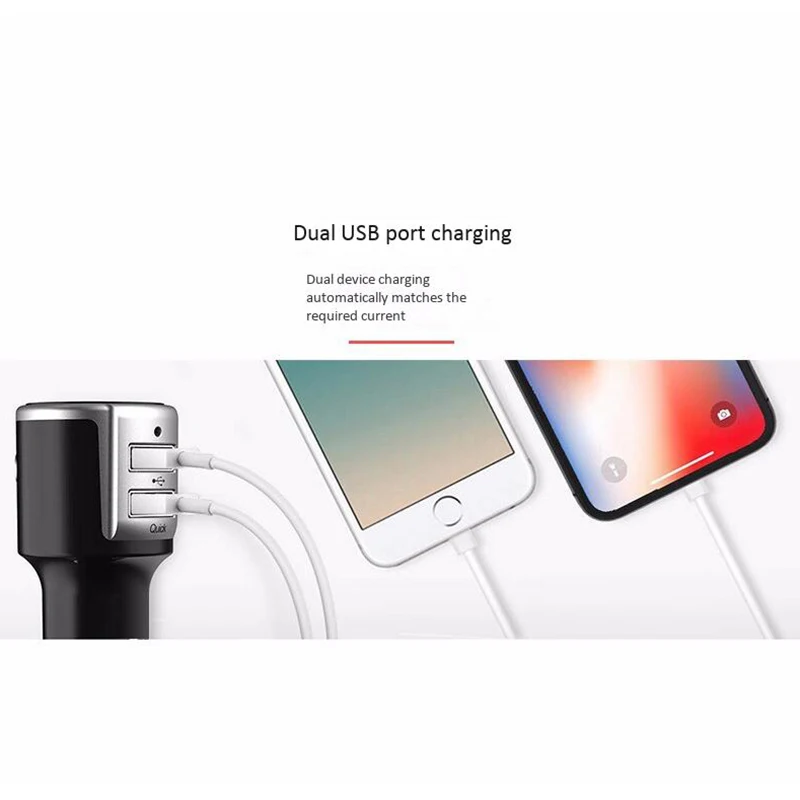 Автомобильный Bluetooth Многофункциональный плеер, беспроводной fm-передатчик, воспроизведение голосовой навигации, с двойным USB, 3.0A умная быстрая зарядка