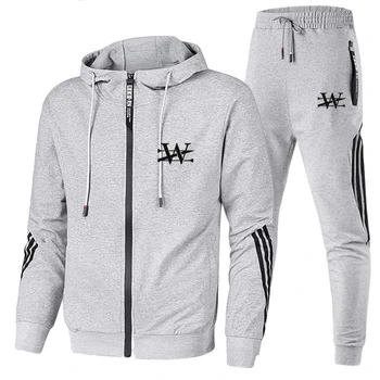 

Fashion Spring autumn men's two-piece striped sportswear men's full-sleeved top with hood + outdoor sports pants track suit suit