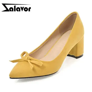 

ZALAVOR Women Pumps Flock Spring Pointed Toe Bow-knot Office Ladies Pumps Dancing Party Wedding Footwear Size 34-43