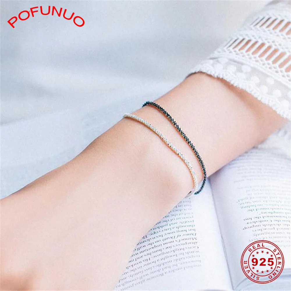 Браслеты POFUNUO из стерлингового серебра 925 пробы для влюбленных день и ночь дизайн пары близкий друг подарки браслеты для студентов хорошее ювелирное изделие