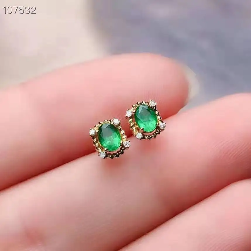 Натуральный изумруд серьги Модный драгоценный камень качество 18k Золото 3x4 мм